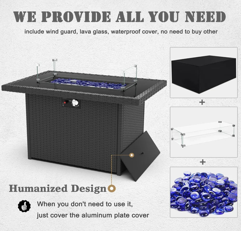 8 Pieces Patio Outdoor Sectional Wicker Sofa, Fire Pit Set