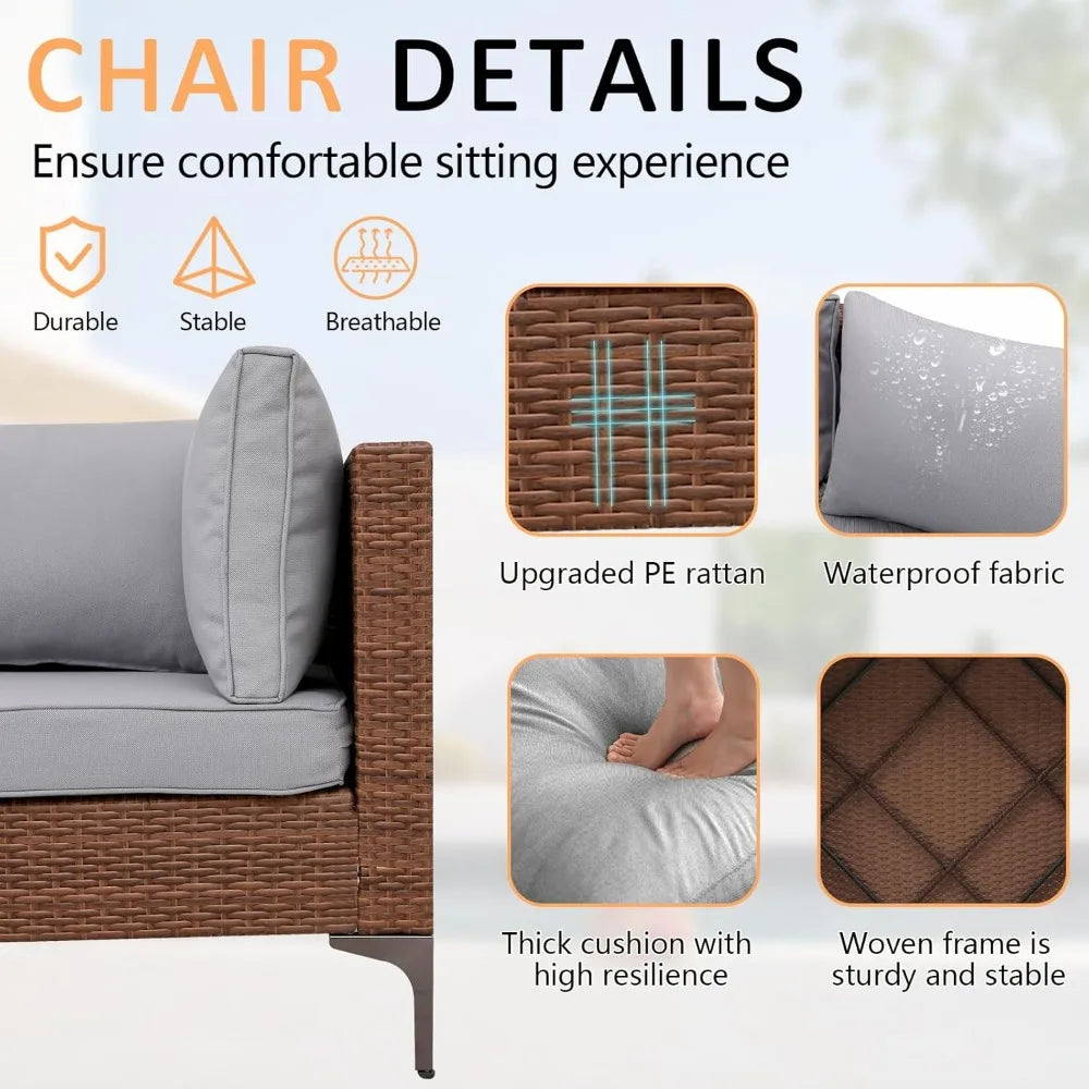 7 Pieces Conversation Sets, Outdoor Sectional Sofa