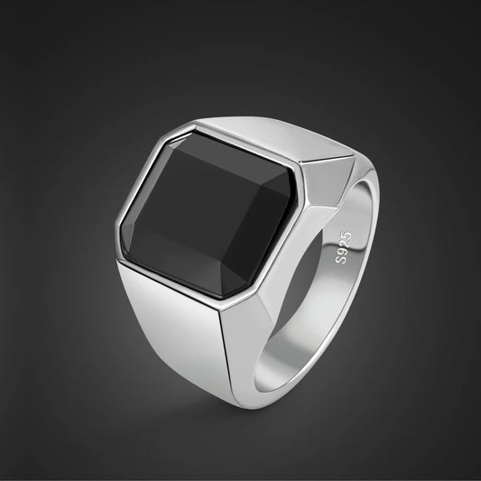 Sterling Silver Men Black Onyx Square Ring