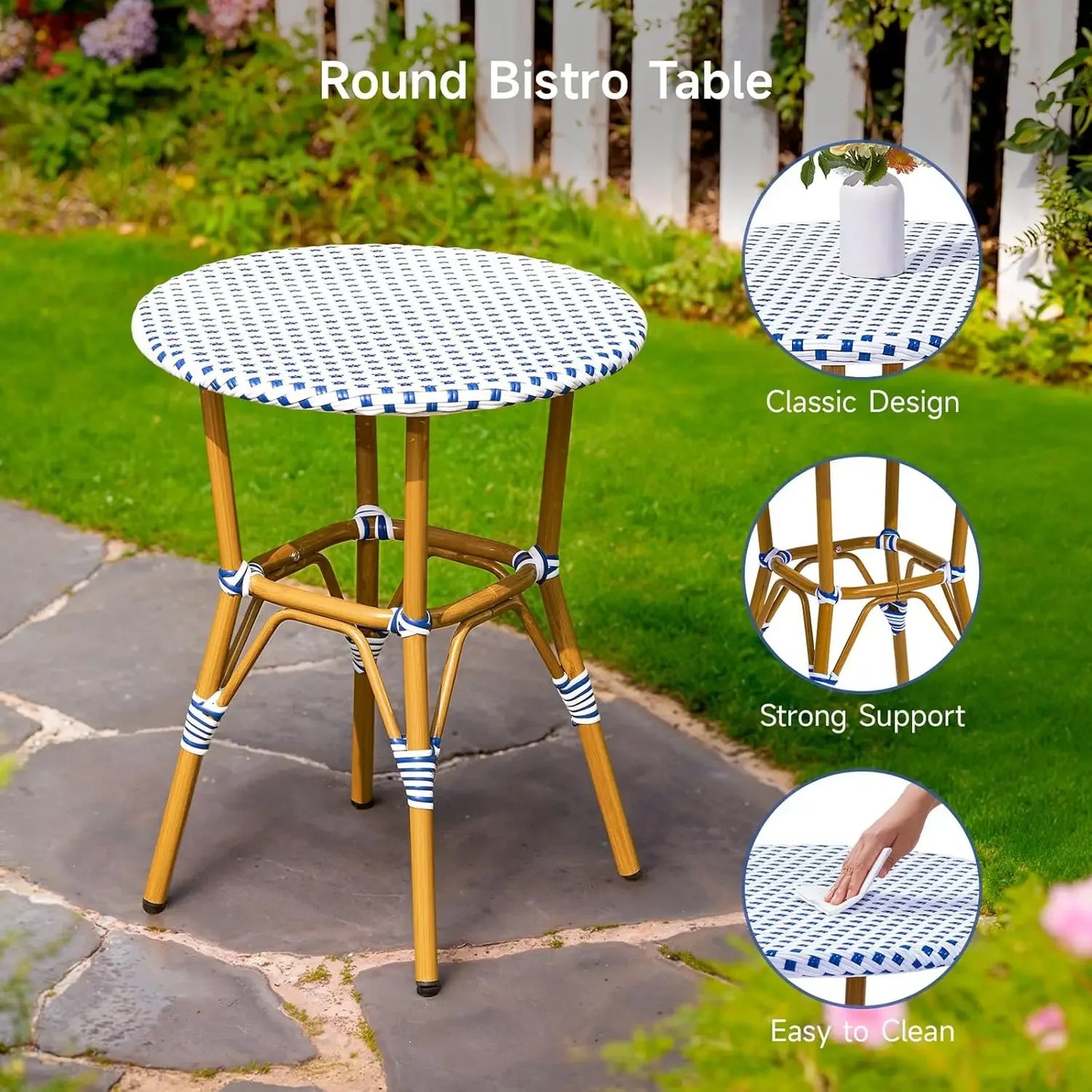 3 Piece Patio Bistro Set, French Wicker Outdoor