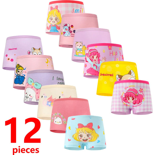 12 Pcs Girls Breathable Cotton Cute Cartoon Panties