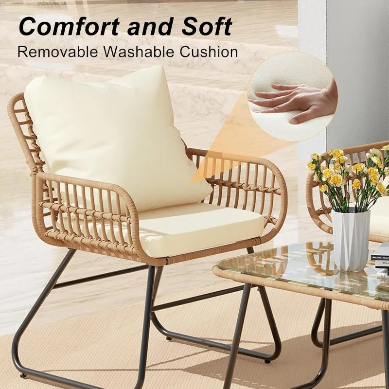 4-Piece Patio Furniture Set with Cushions & Tempered Glass Table