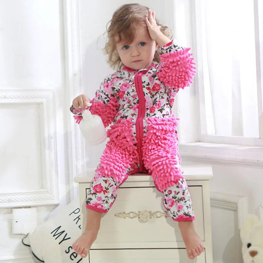 Girls Cleaning Mop Long Sleeve Crawling Jumpsuit