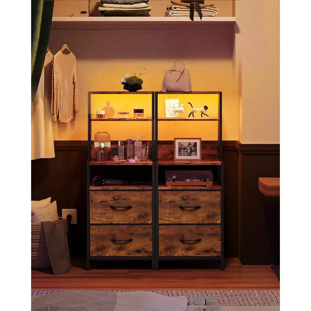 2 Nightstands with Charging Station 2 Drawers