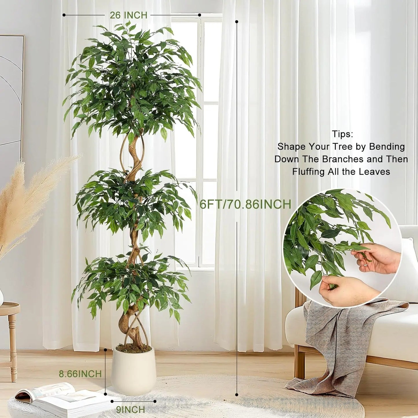 Ficus Tree Artificial Plants Indoor White Pot
