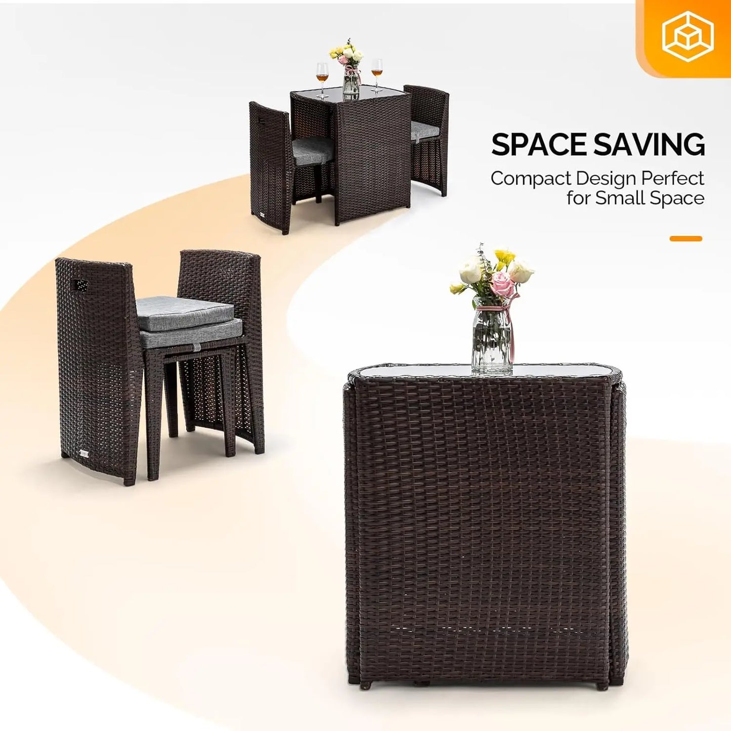 3 PCS Wicker Outdoor Patio Bistro Set Glass Top