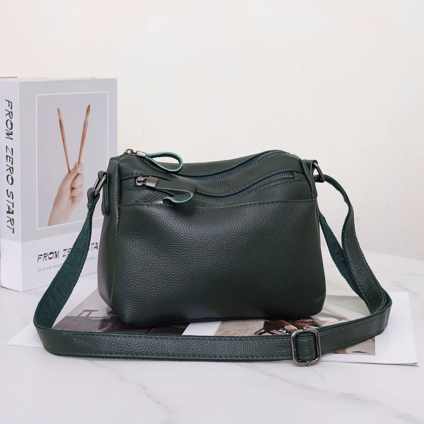 Women's Genuine Leather Crossbody Bag, Organizer Tote,