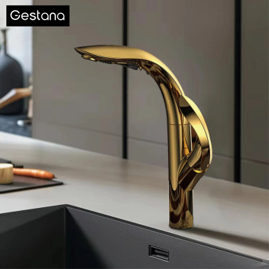 Luxury brass gold touch switch kitchen faucet