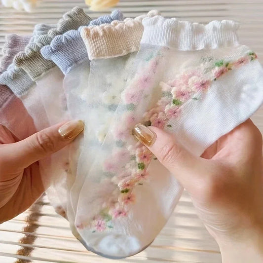7 pairs floral silk women's socks