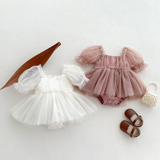Mesh One Piece Puff Sleeve Girls Clothing
