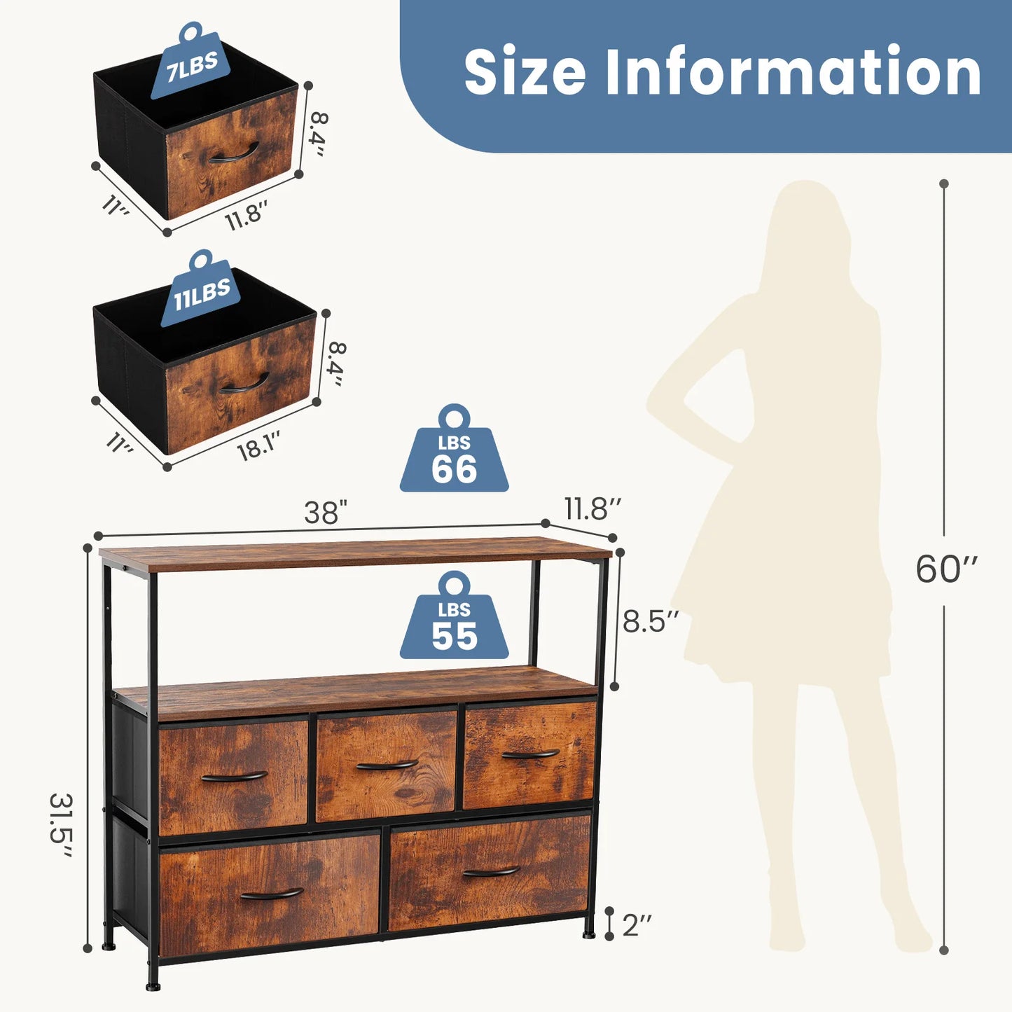 5 Fabric Drawers Storage Closet Chest Clothes Storage