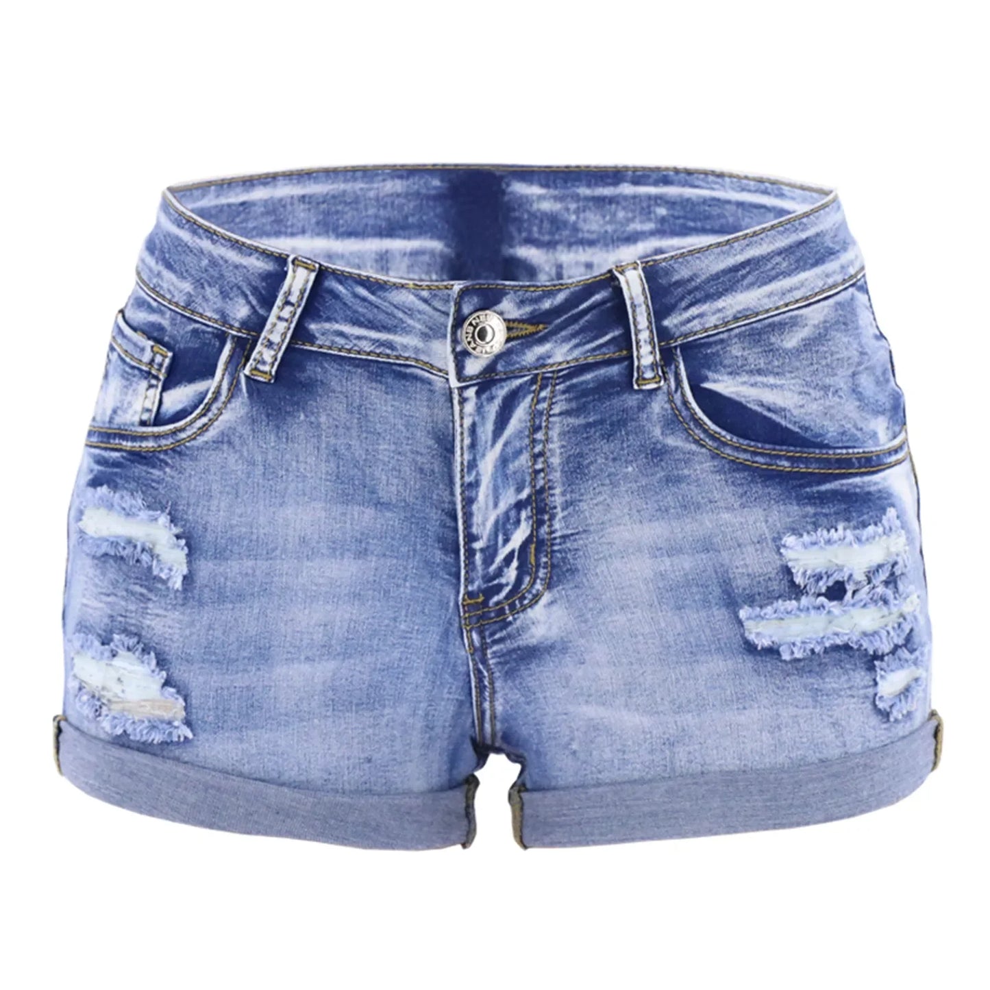 Women's Split Denim Mid Waist Curled Shorts