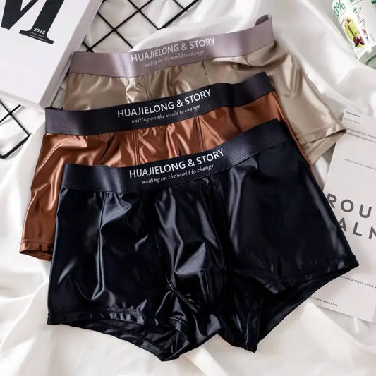 3Pcs Men's Silk Seamless Breathable Boxer Underwear