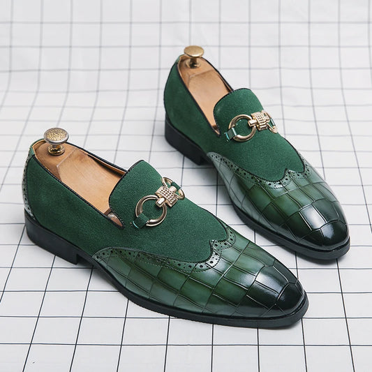 Green Loafers Men Slip-on Leather Luxury