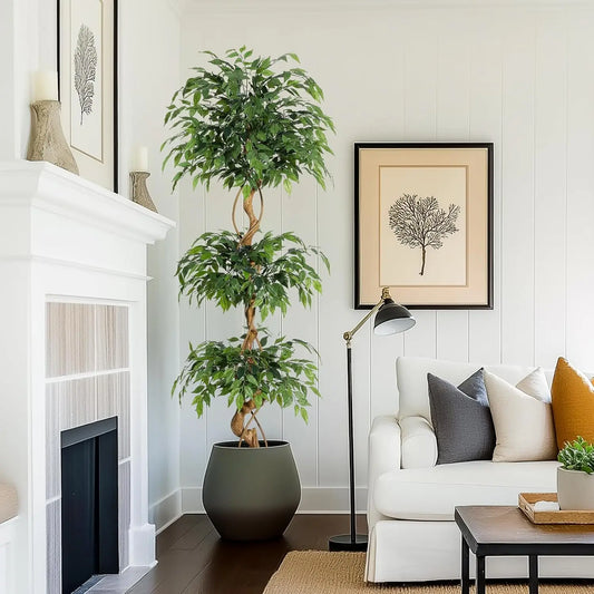 Ficus Tree Artificial Plants Indoor White Pot
