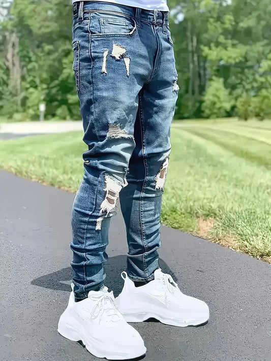 Men'S Slim Fit Distressed Jeans - Stretch Denim