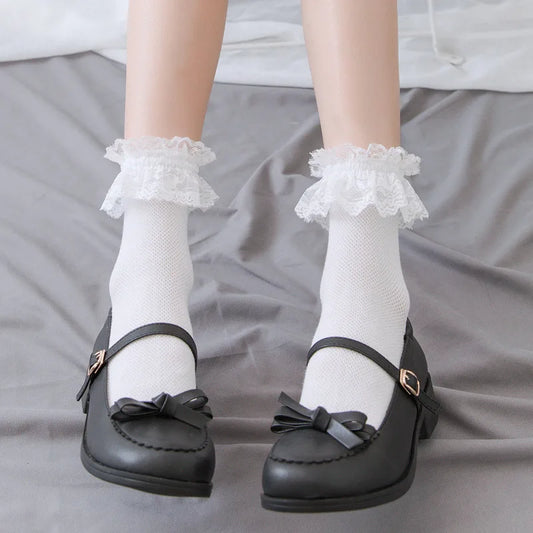 1 Pair Woman Lace Cotton Sweet Ruffle Socks