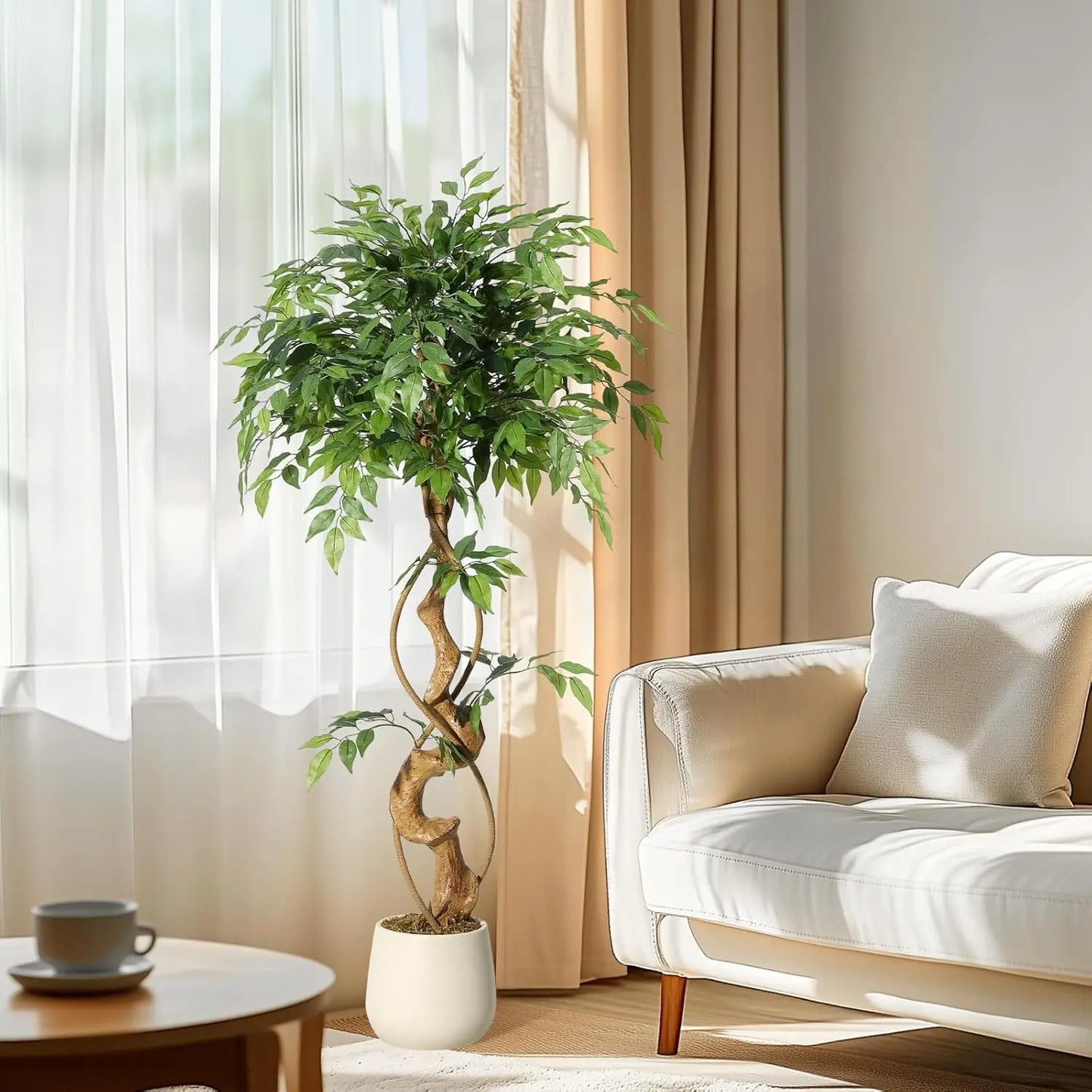 Ficus Tree Artificial Plants Indoor White Pot