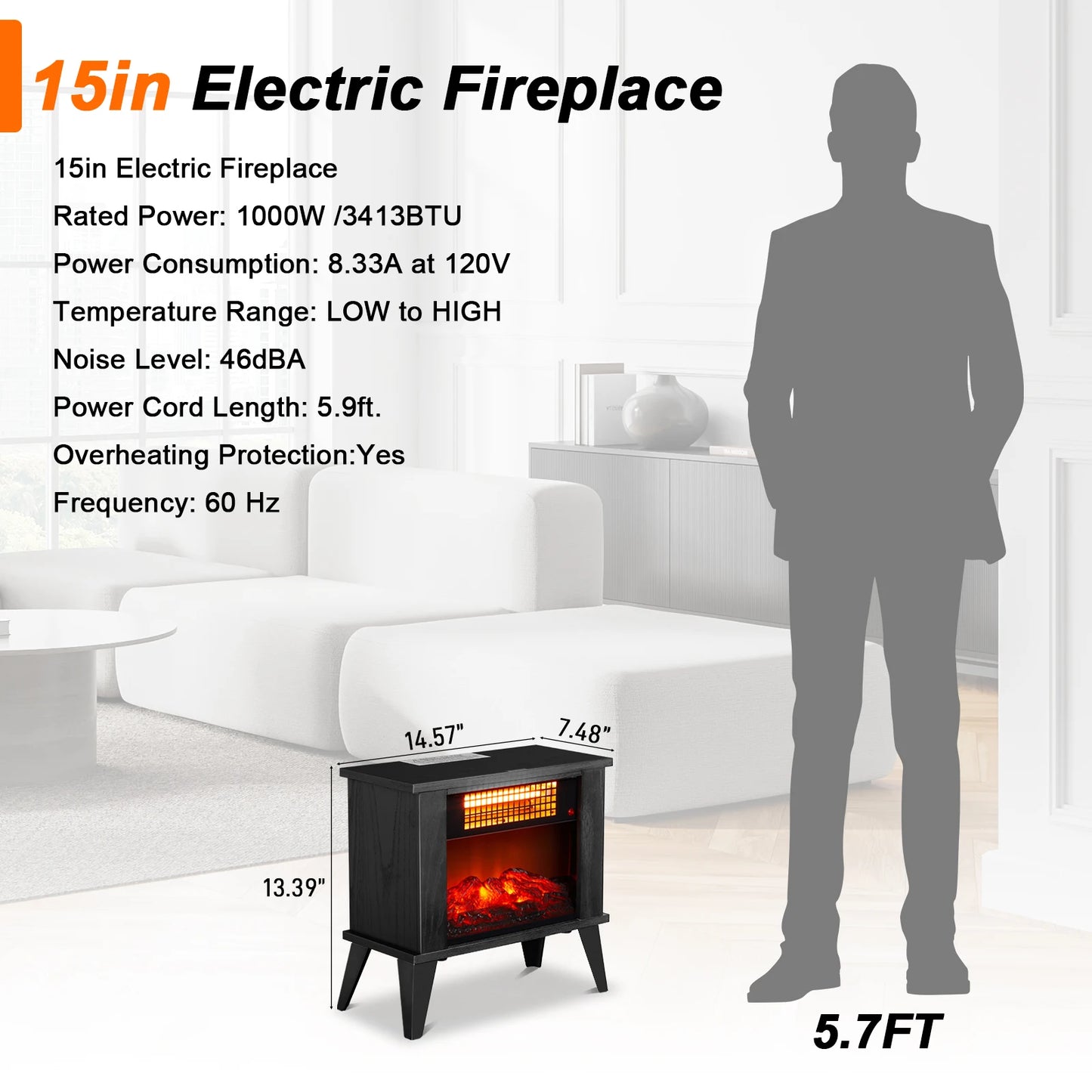 Electric Fireplace Heater, Freestanding Wooden Fireplace