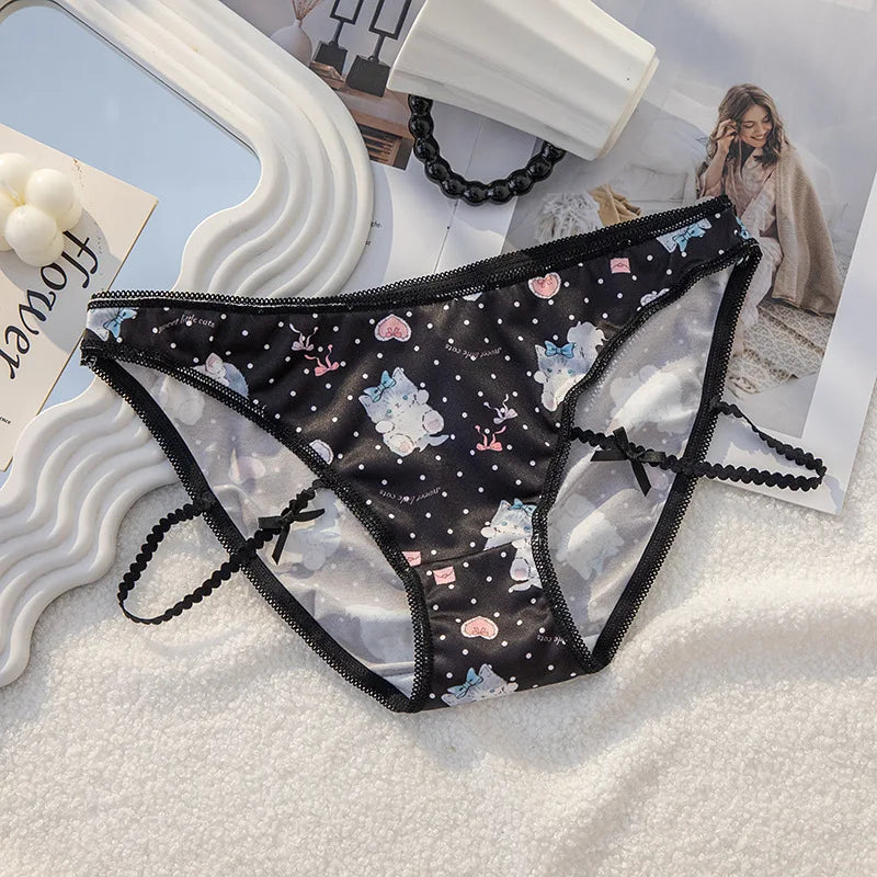 4Pcs Teen Girls Middle Waist Briefs Panties Cartoon