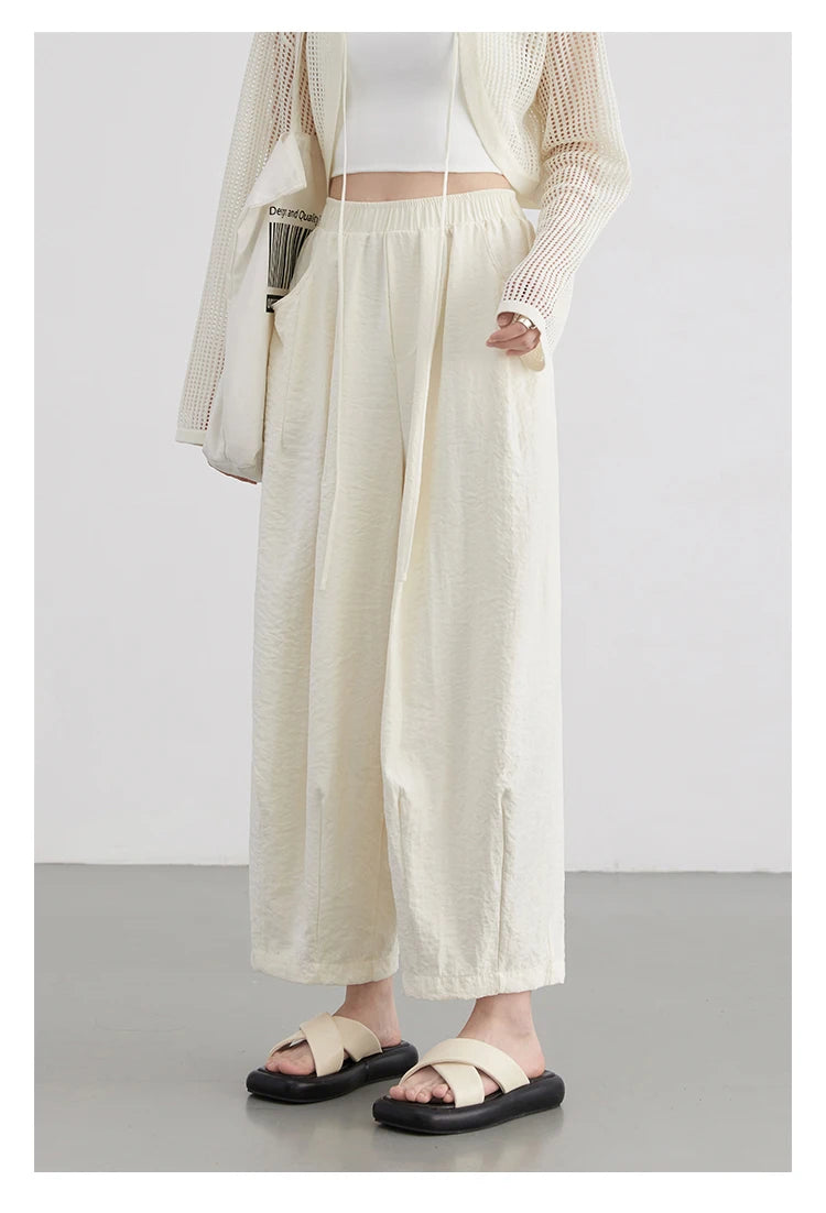White Pants Casual Elastic High Waisted Womens