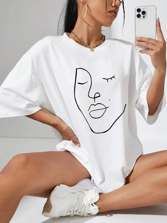 Women's Face Printing Tees Cotton T-Shirts Casual