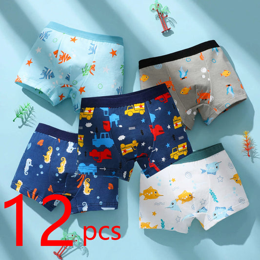 12 pcs Boys Boxer Briefs Cartoon Sets