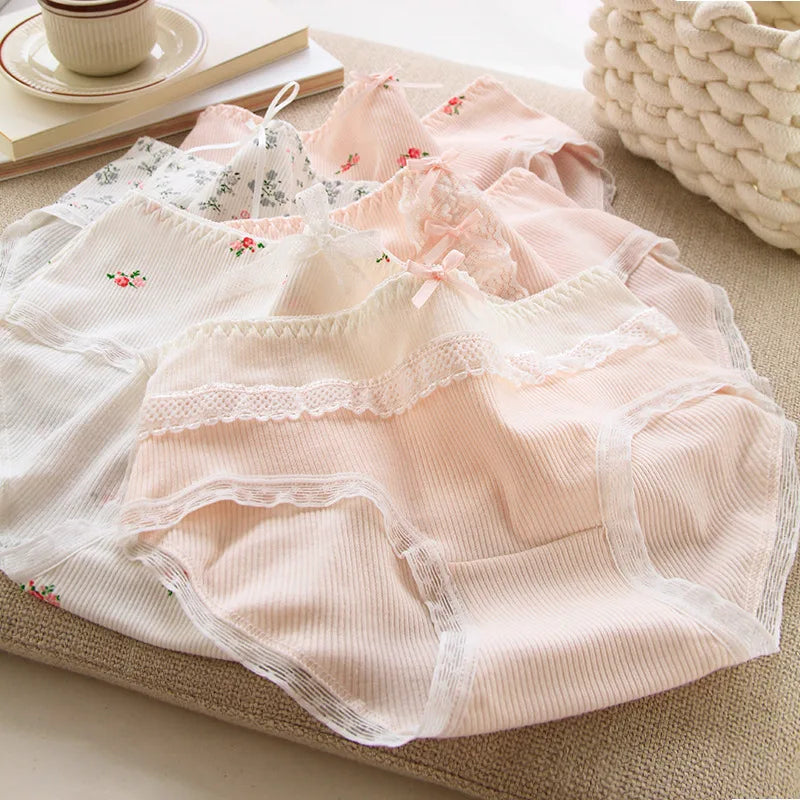 6 Pcs Young Girl Middle Waist Briefs Underwear Teenage