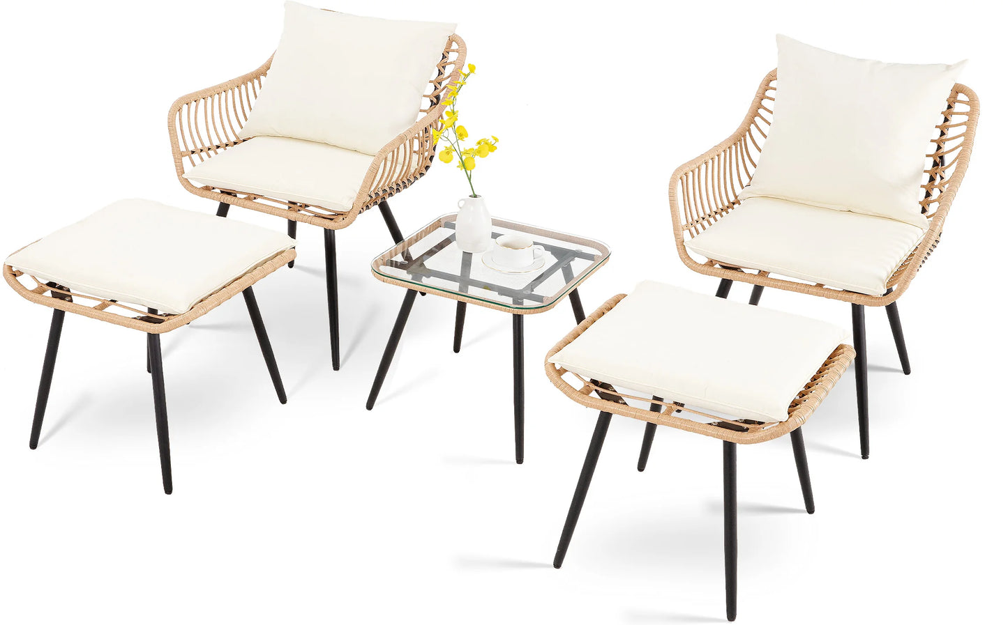 5 Piece Outdoor Wicker Small Conversation Bistro