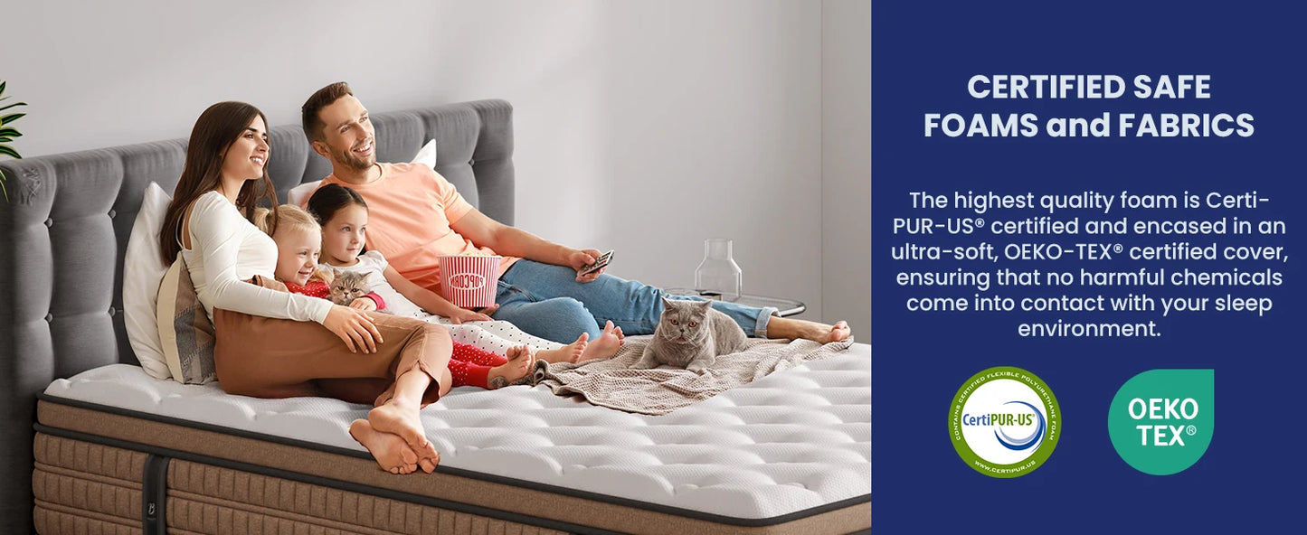 Full/King Hybrid Gel Memory Foam Mattress, Queen Size with Breathable Fabric
