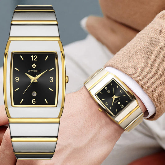 Luxury Square Men's Wristwatch Stainless Steel Waterproof