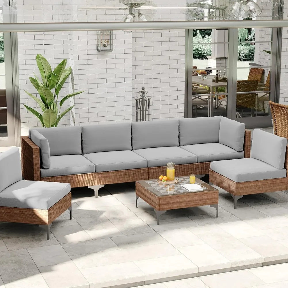 7 Pieces Conversation Sets, Outdoor Sectional Sofa