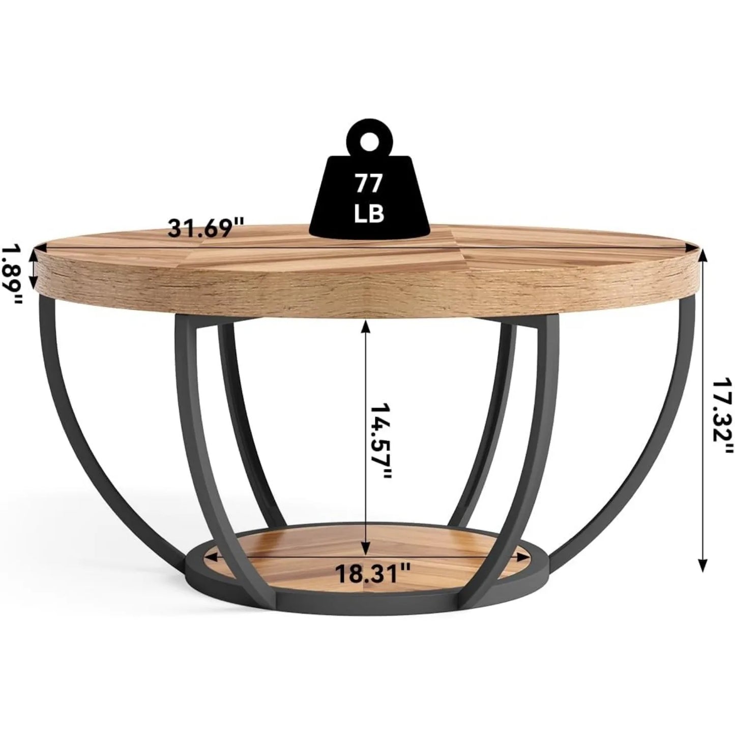 32" Circle Coffee Table for Living Room, 2-Tier