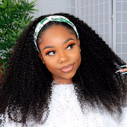 Afro Kinky Curly Headband Wigs Human Hair