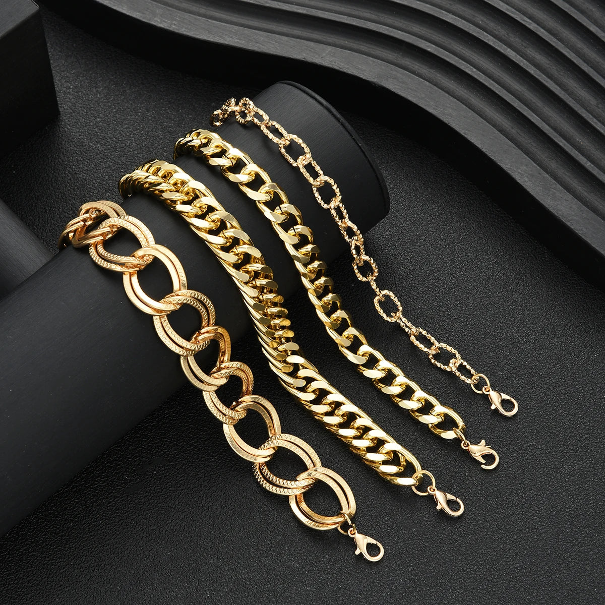 4pcs/Set Minimalist Punk Metal Chunky Chain Bracelet