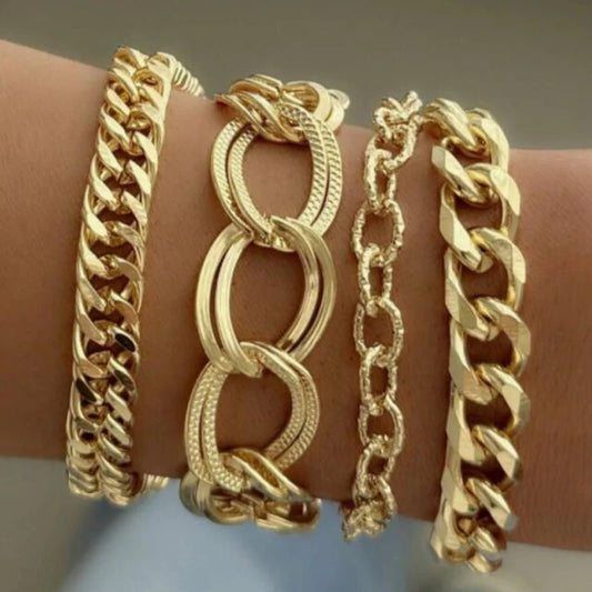 4pcs/Set Minimalist Punk Metal Chunky Chain Bracelet