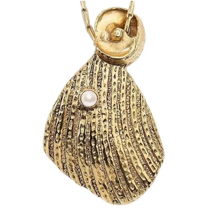 18K Gold Plated Long Shell Pendant Necklace