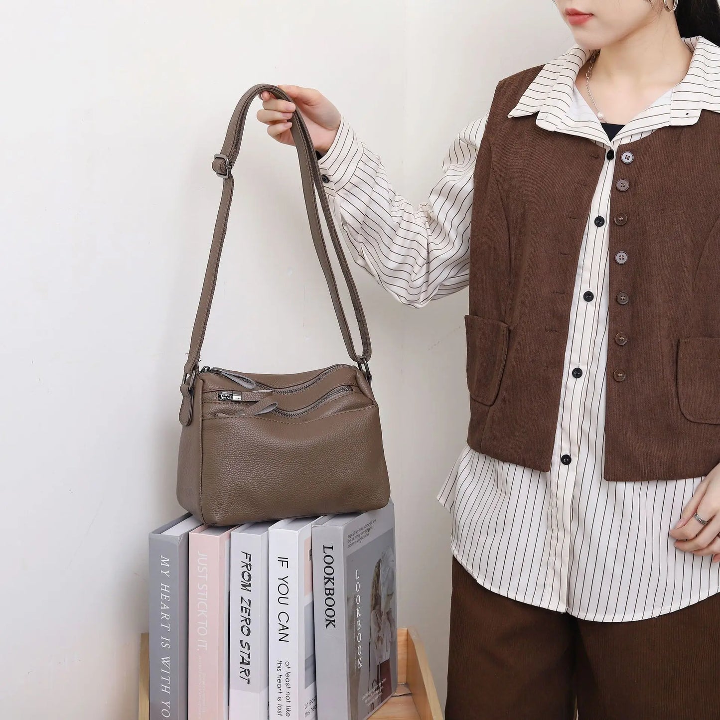 Women's Genuine Leather Crossbody Bag, Organizer Tote,