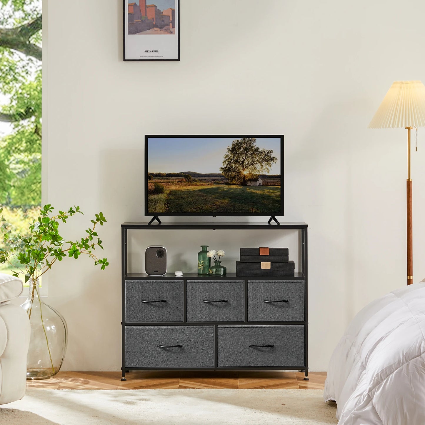Dresser With 5 Fabric Drawers Storage Closet Chest