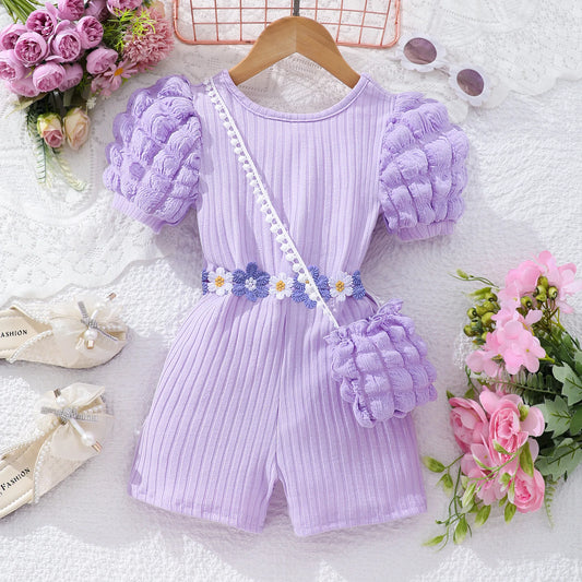 Solid Color Flower Belt Cartoon Cute Bubble Sleeve