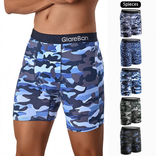 5pcs Mid-Long Camo Cotton Brand Boxer Shorts Men