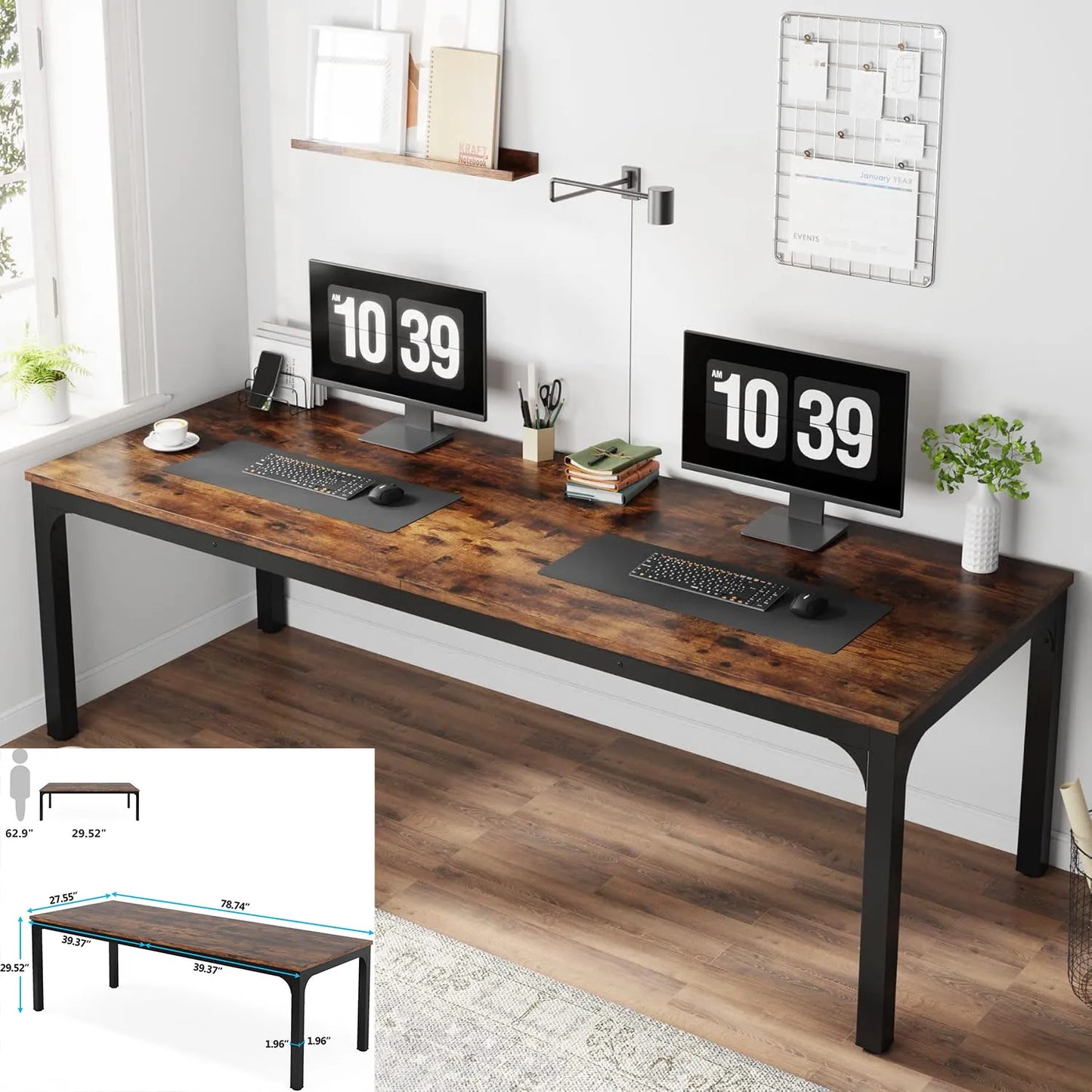 Double Long Desk with 2 Drawers, Office Table