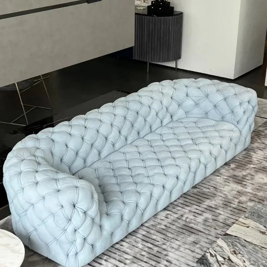 Buckle Velvet Large Luxury Blue Sofa