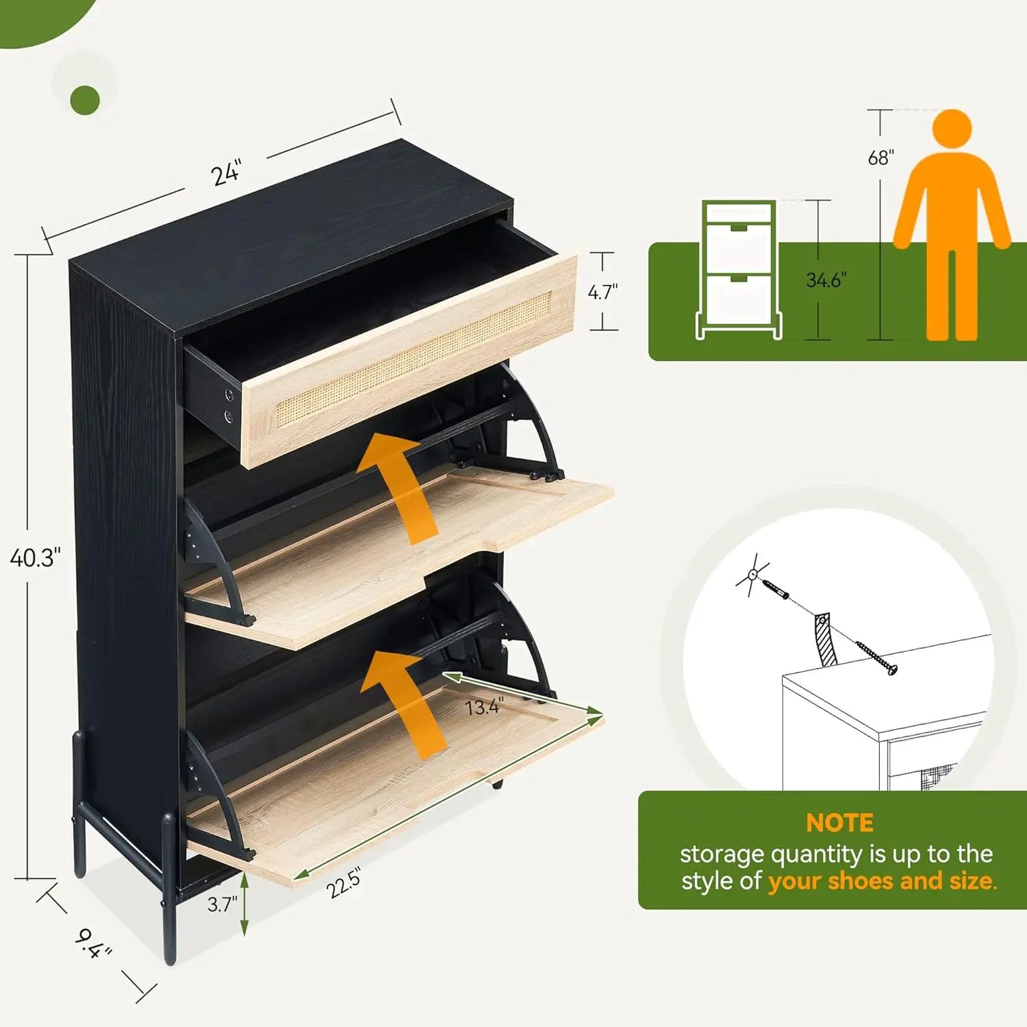 Freestanding Shoe Rack Storage Cabinet With Metal Legs