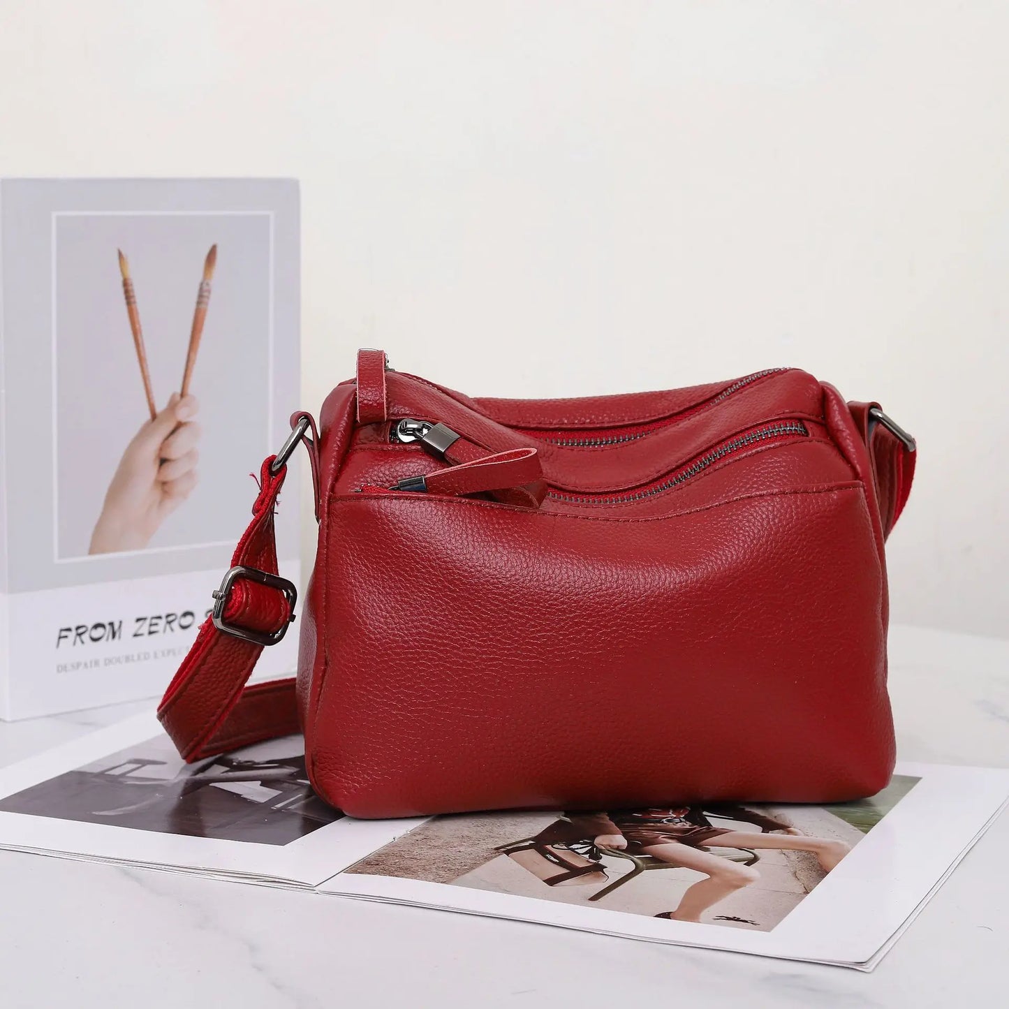 Women's Genuine Leather Crossbody Bag, Organizer Tote,