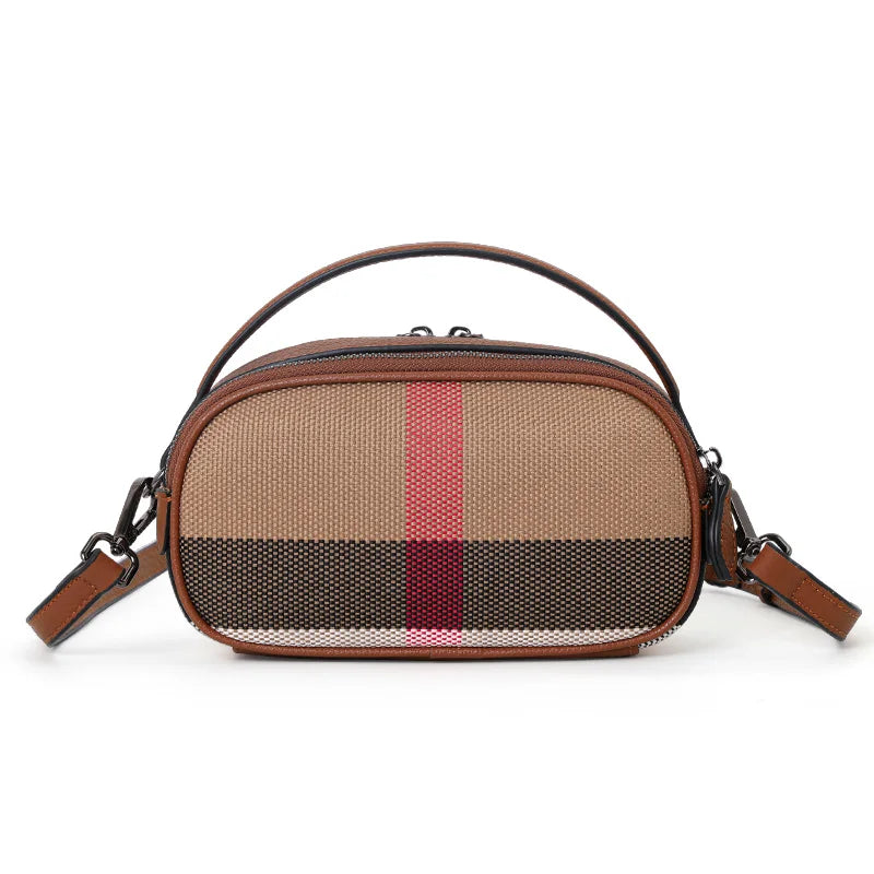 Canvas Cowhide Material, Aidrani's Brown Checkered Bag