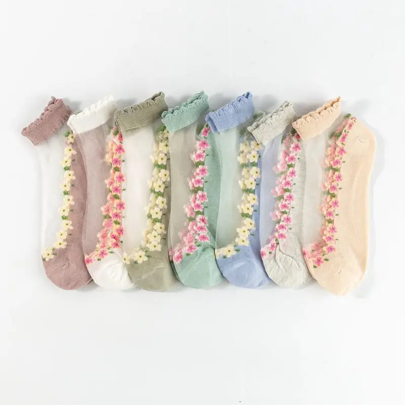7 pairs floral silk women's socks
