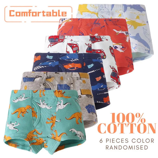 6 Pcs Toddler Boys Cartoon Boxer Briefs Underwear
