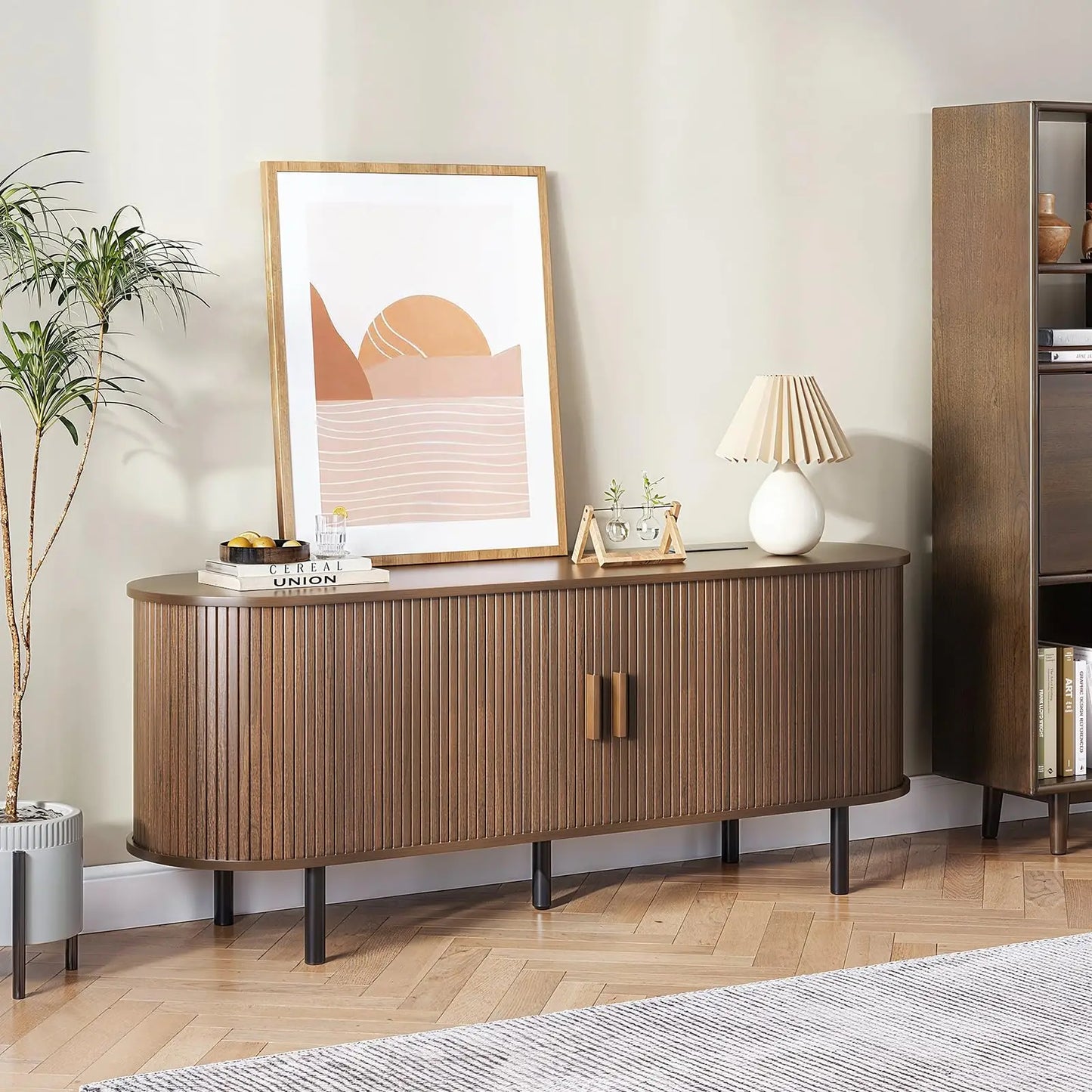 TV Table with Sliding Doors Adjustable Shelves