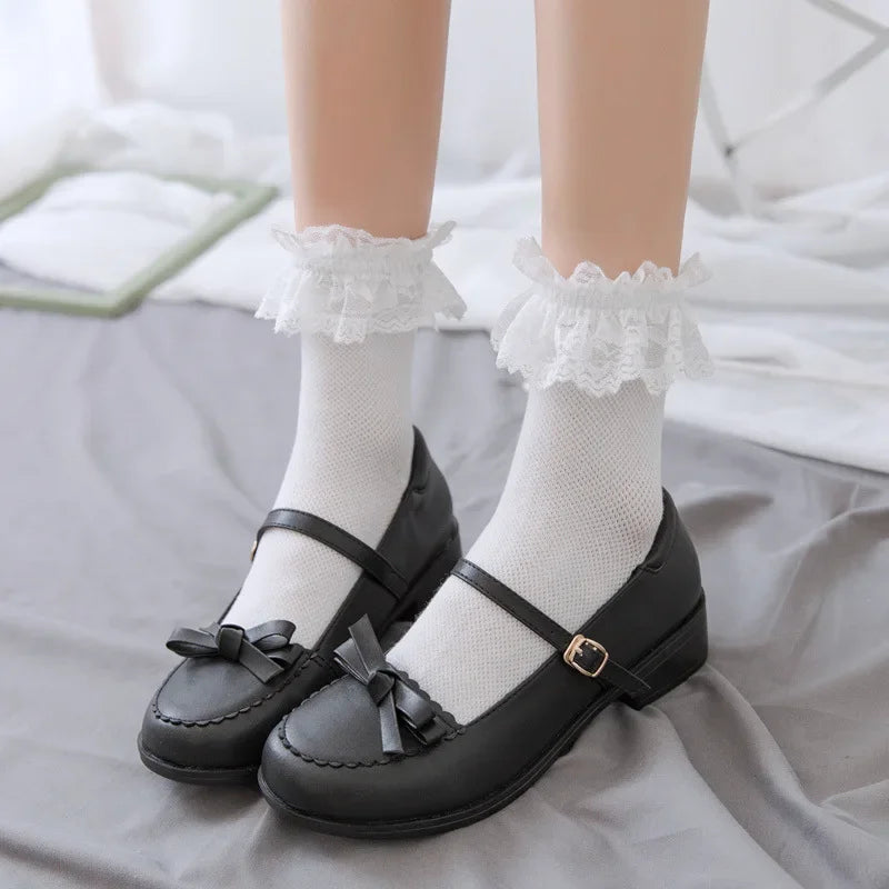 1 Pair Woman Lace Cotton Sweet Ruffle Socks